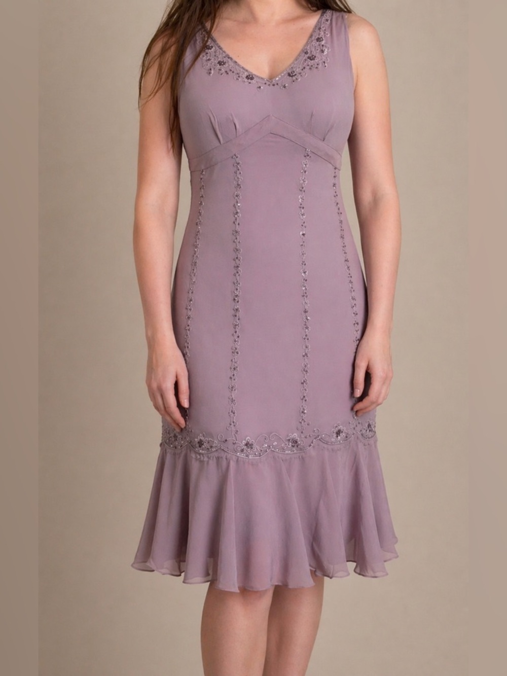 Marina Blesler Vintage Style 100% Silk Beaded Midi Dress Size 4